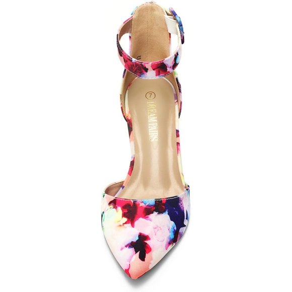 Pointed Toe Low Chunky Block Heels Pump  Floral comfort  Shoes Adjustable Buckle - Picture 2 of 8